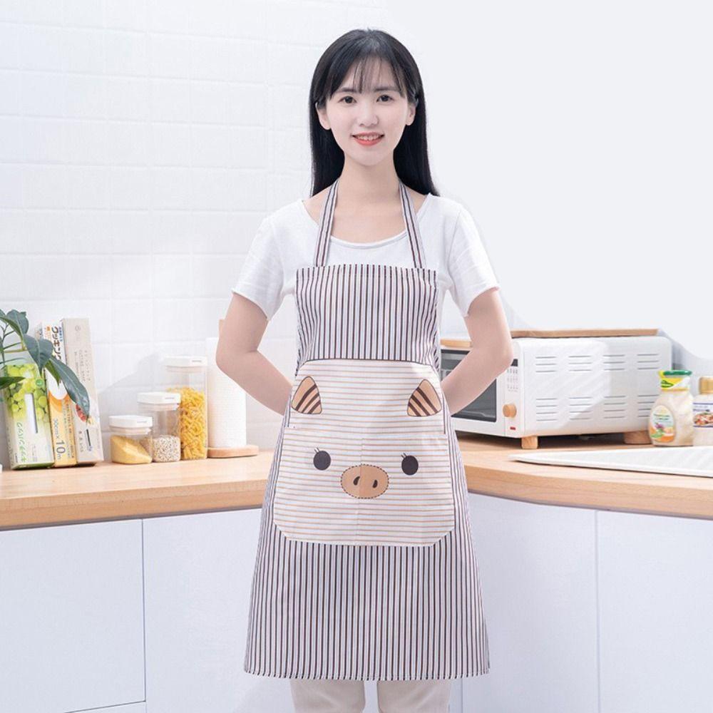 Stripe Pig Pattern Apron Oil-proof Cartoon Apron Cute   Kitchen