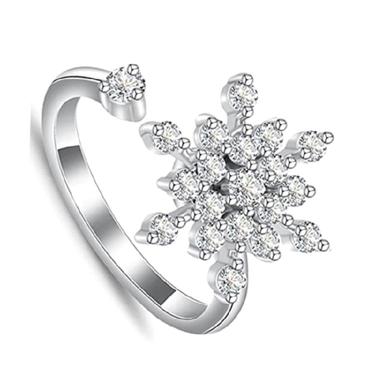 Silver Snowflake Winding Stackable Ring Spinner Rings for Couple Women Men