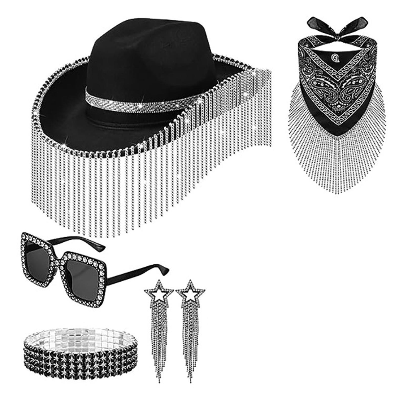 

Funny Party Hats Pink Cowboy Hat Sunglasses, Bandanas,Earring,Bracelet 5Pcs Set Disco Party Costume Accessories 1 чорний