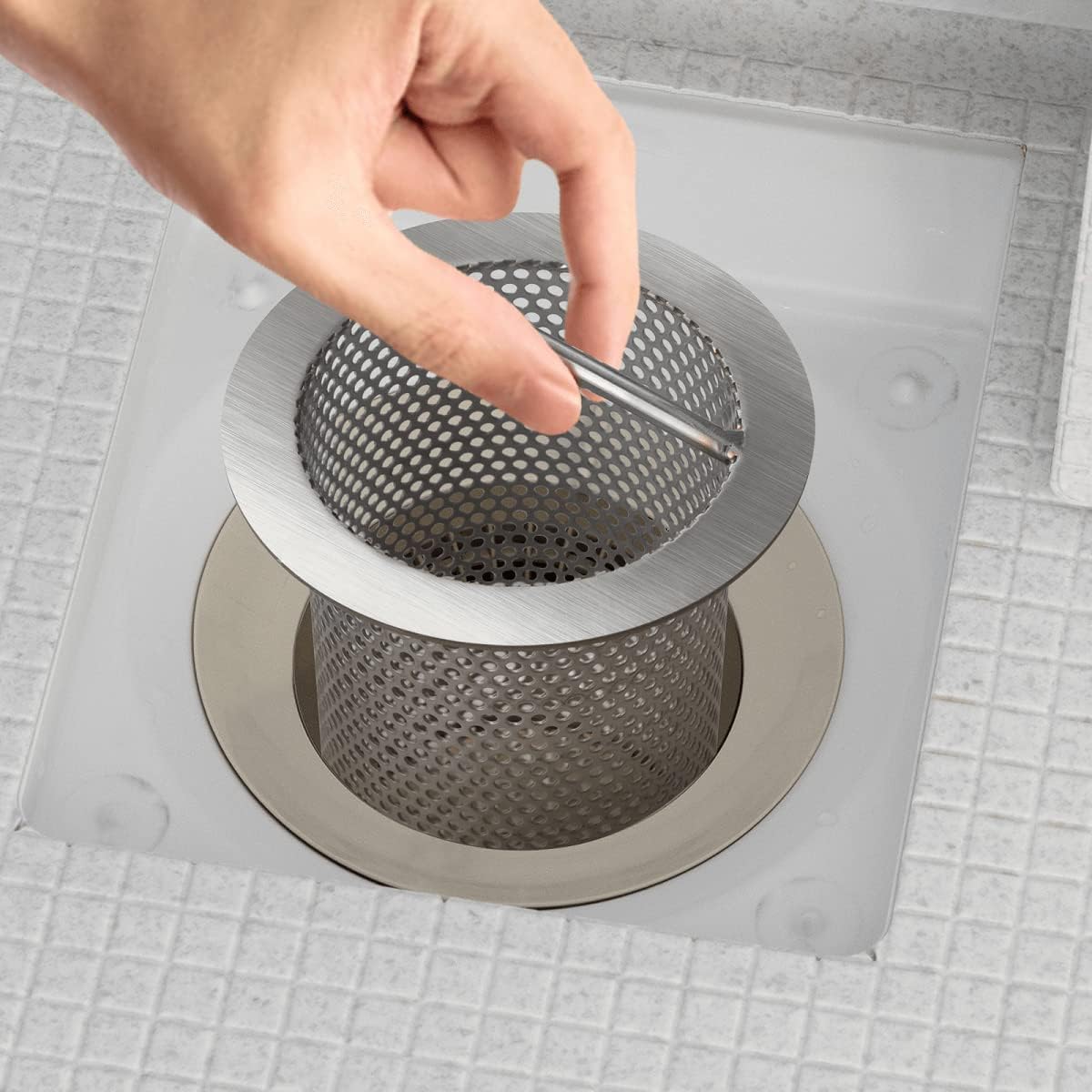 Commercial Floor Drain Strainer, 316 Perforated Cylindrical Mesh Stainless Steel Drain Filter Strainer Basket серебряный