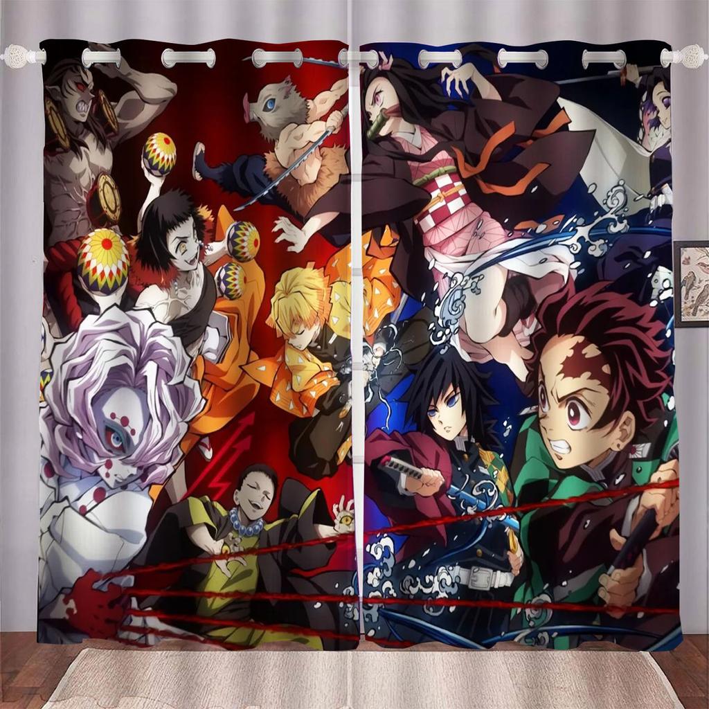 Demon Slayer Cartoon Anime Dustproof  Balcony Screen Curtains For Living Room Bedroom Blackout Curtains Polyester Home