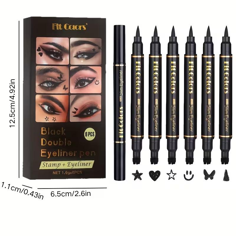

Star Stamp Eyeliner Pen Set Double Head Waterproof Long Lasting Smudge Proof Eye Makeup with Moon Star Seal for Cosplay Party