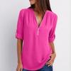 Loose Fit Women's Chiffon Shirt with Long Sleeves and V-neck Adjustable Zipper Plus Size