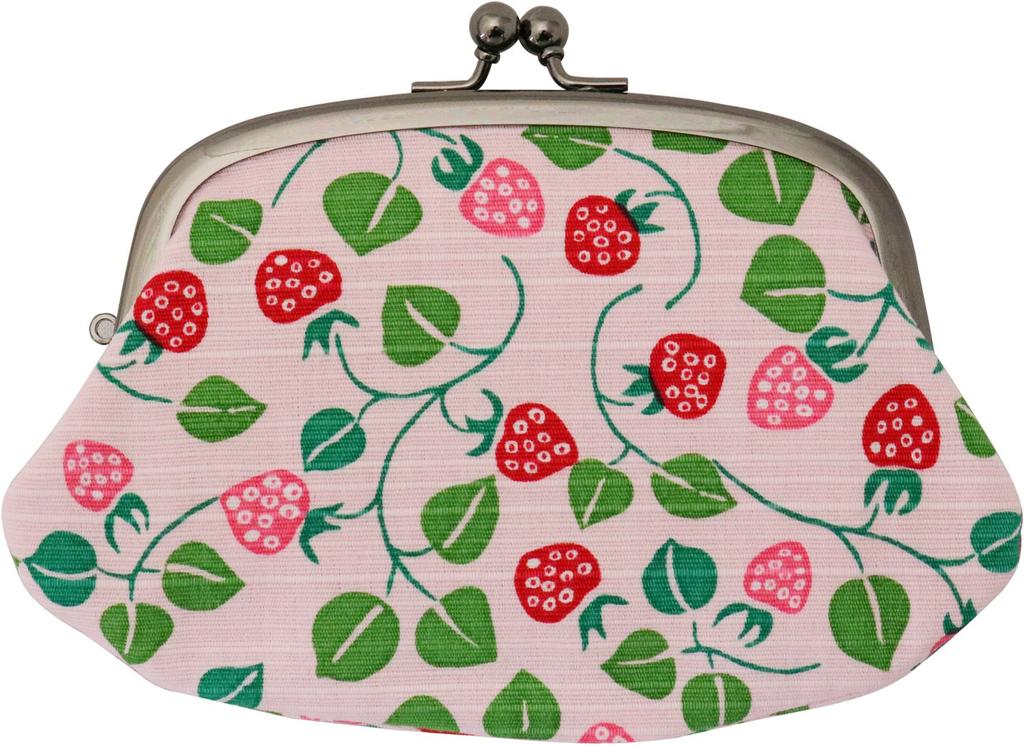 Made in Japan Gama-guchi Wallet Coin Purse, Strawberry Pattern, Parent-and-Child Gama-guchi, Cotton, 10.5 × 17 × 1.5 cm
