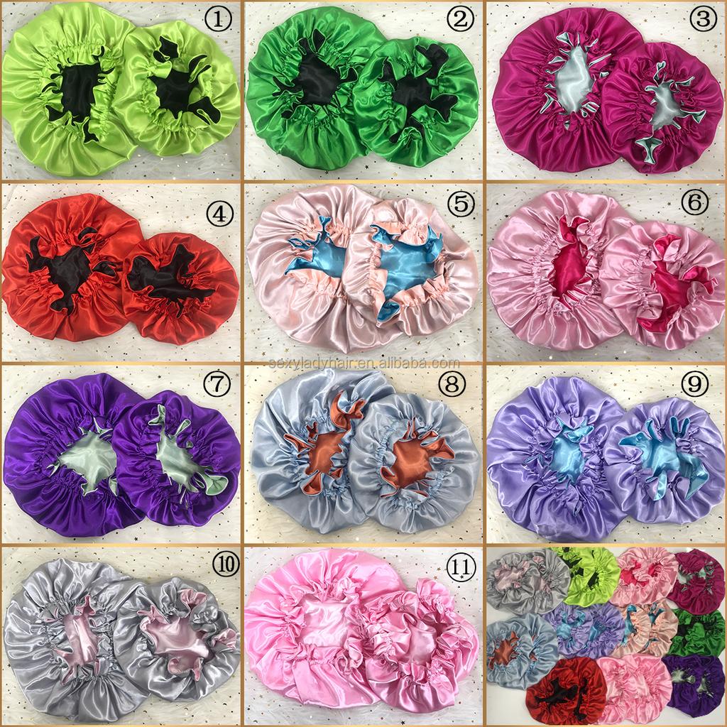 High Quality Personalized LOGO Custom Silk Sleep Bonnet Colorful Real Satin Double Layer Bonnet With Logo Accessories