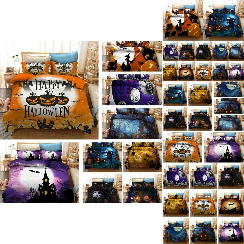 Festliches Halloween 3D Cartoon Bettwäsche-Set, das weichen Komfort mit Hexen- und Kürbis-Motiven bietet