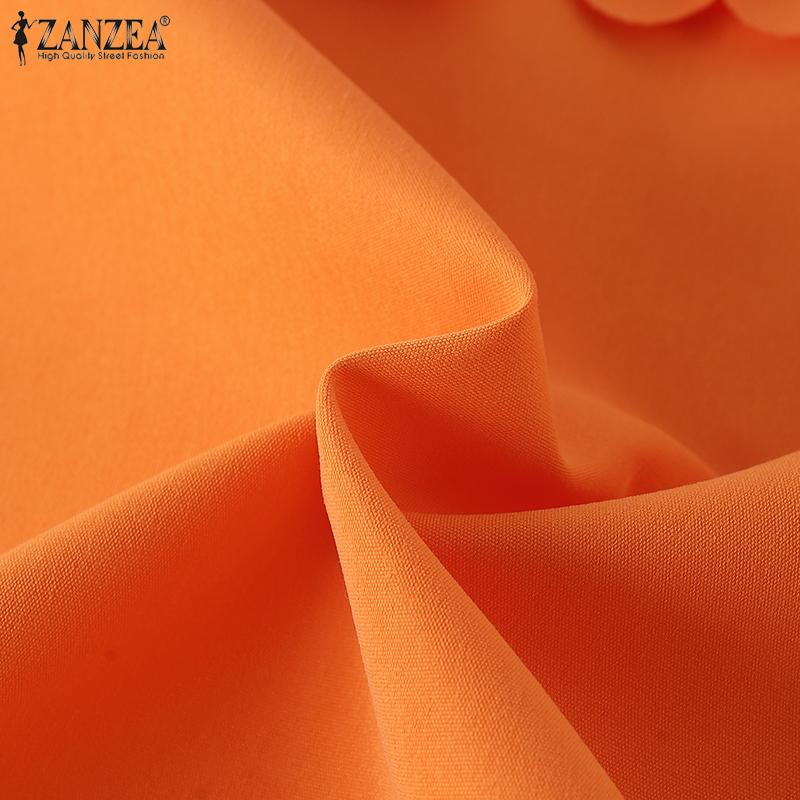 ZANZEA Women Summer Fashion Round Neck Wave Edge Lantern Short Sleeve Blouses