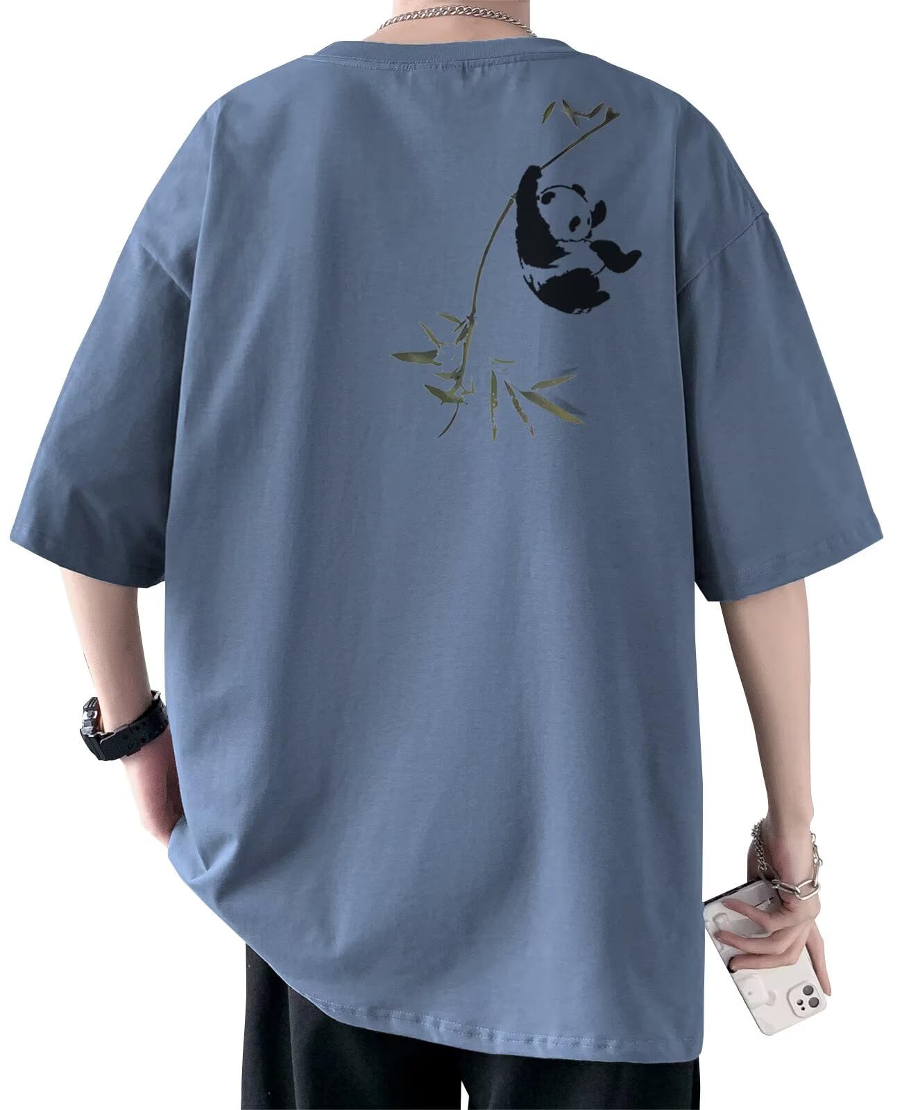 

Bligo Thick Short Korean Drop Loose Funny Panda Men s T-Shirt, Sleeve, Fashion, Oversized, Popular, Shoulder, Fit, Print, Casual, Soft, Heavy-Weight,