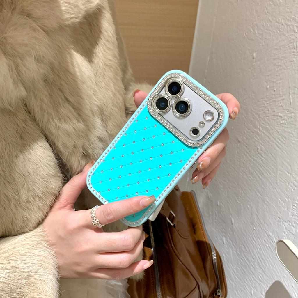 Fashion Solid Color Rhombus Grid Pattern Glitter Rhinestone Shock Proof Phone Cover Case for IPhone 17 16 15 14 13 Pro Max