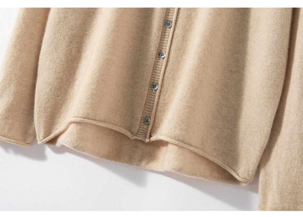 Design-Conscious Pure Cashmere Twelve-Stitch Roll-Edge Turtleneck Cardigan - Autumn/Winter Solid Color Loose Fit