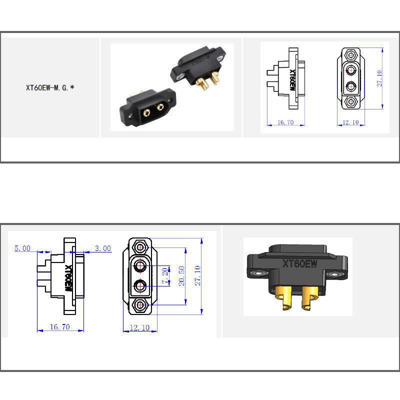 1/2/5PCS Amass XT60EW-M Black Mountable XT60E Male Plug Connector for RC Drone Aircraft FPV Racing Drone