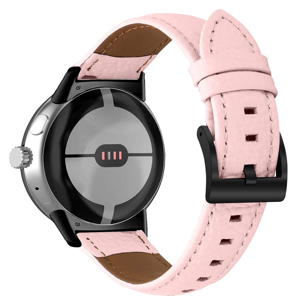Litchi Textured Genuine Cow Leather Strap with Electroplated Buckle for Google Pixel Watch 4/3/2/Watch 41mm Pointed-End Watch Band