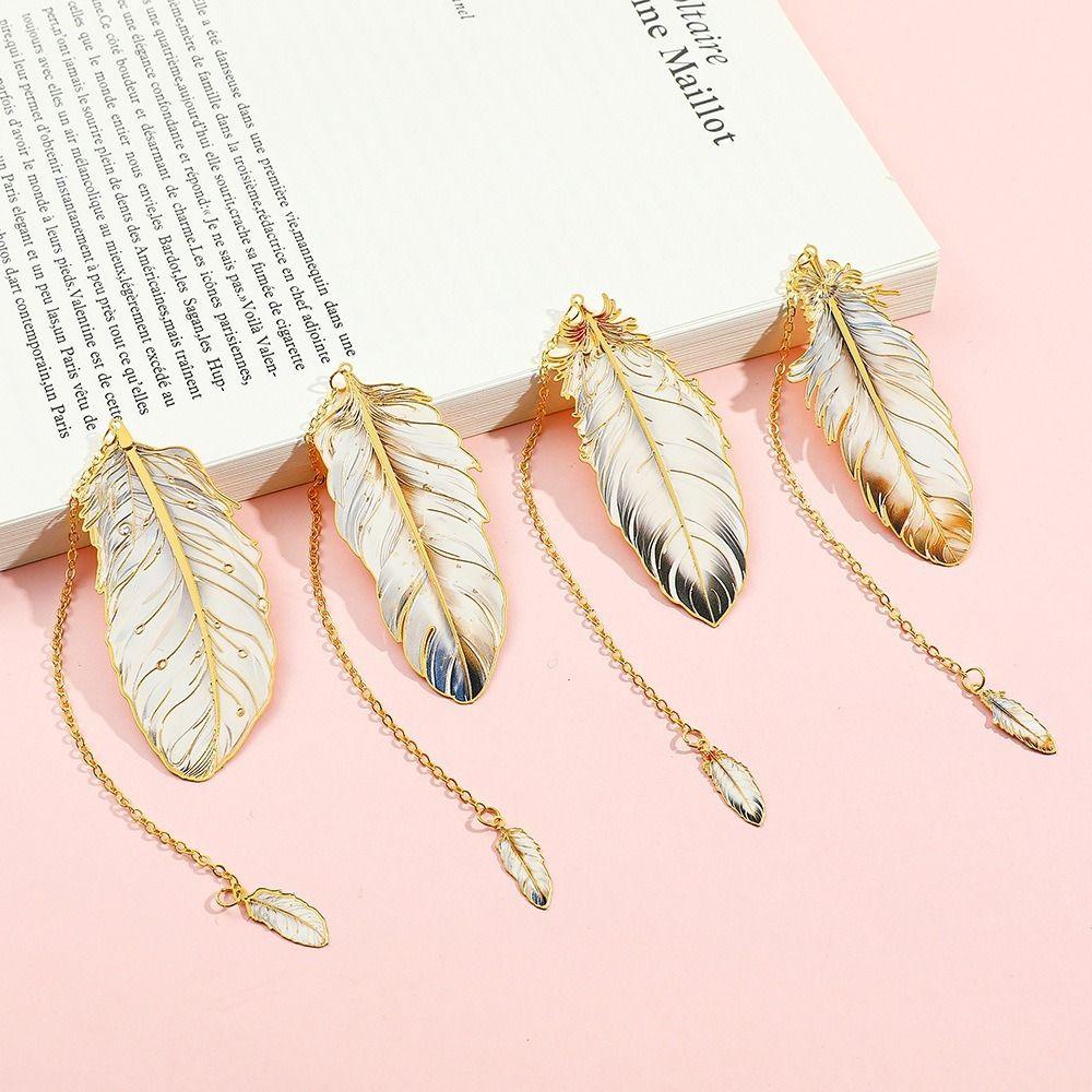 Feather Shape Metal Bookmark With Feather Pendant Pagination Mark  Book Lovers Writers Readers