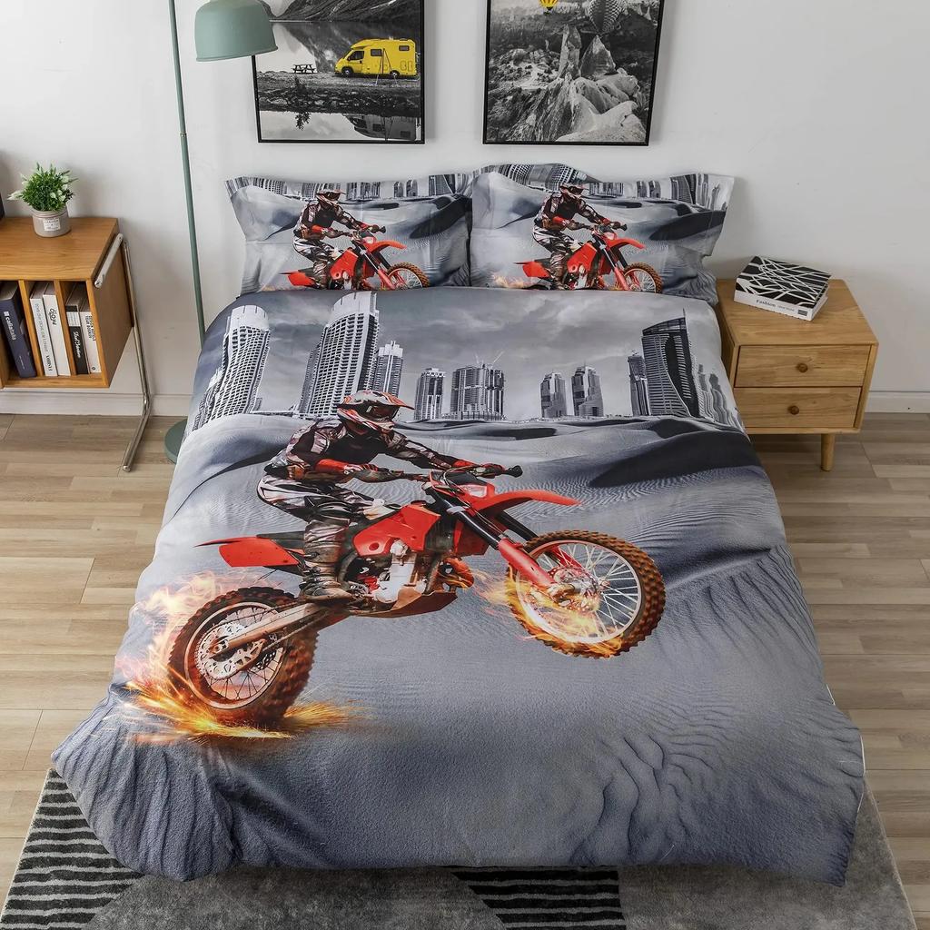 Dirt Bike Duvet Cover Set,Sports Biker Motocross Racing Moves Theme Bedding Sets,Youth Cool Teen Boys Comforter Cover Set