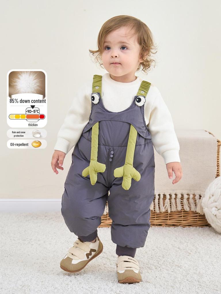 Winter-Latzhose für Babys und Kleinkinder - Verdickte weiße Entendaune