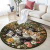 Kittens in Flowers Round Area Rug,Carpet Rug for Living Room Bedroom Sofa Playroom Decor,Non-slip Floor Mat