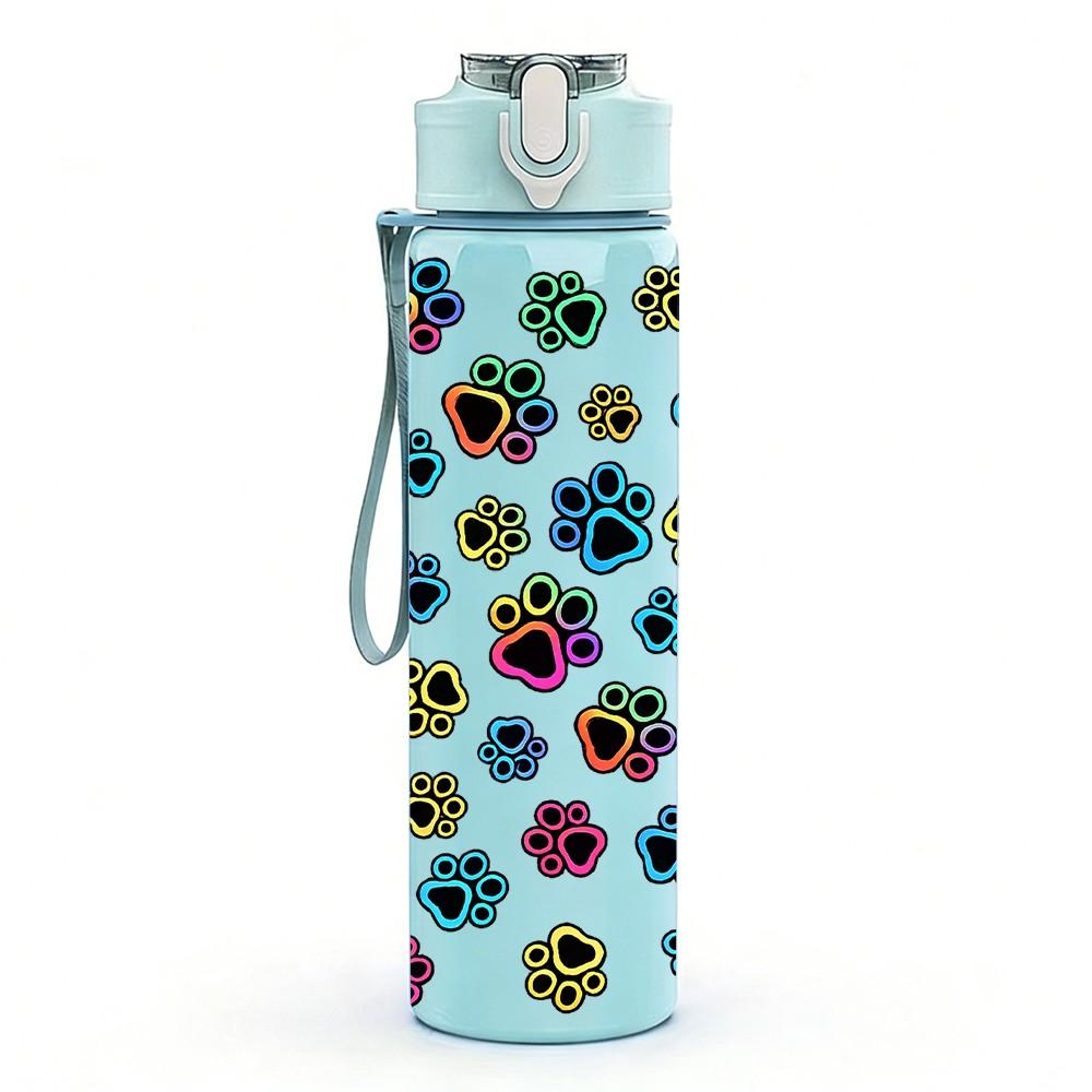 1PC Dense Small Multicolor Flower Print 750ml Color Plastic Sports Water Bottle Leakproof Flip Straw Lid Suitable for Sports Office Home Use
