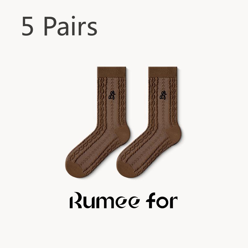 5 Pairs of Female Spring and Autumn Cotton Non Slip Tube Pile Socks