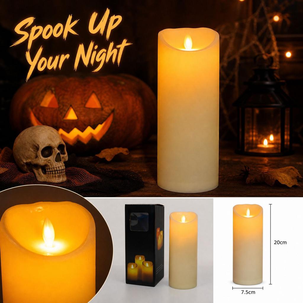 Rechargeable Electronic Candles for Halloween Decor, Flameless Battery Powered Candles for Home Party and Holiday Tabletop Decoration