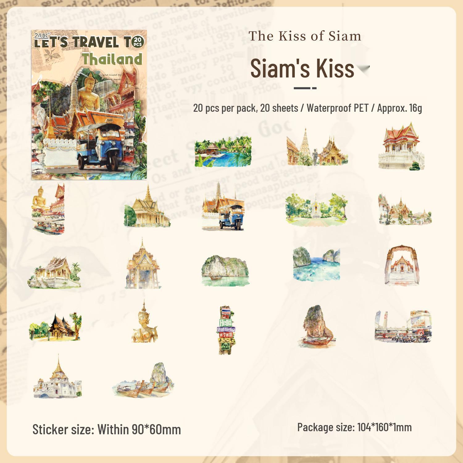 ZABC Travel Pet Sticker Pack: Travelogue Series - 8 Styles, 20 Sheets, World Travel Theme, DIY Materials