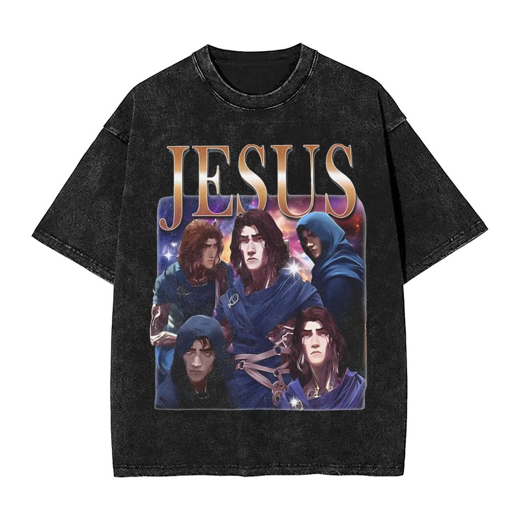 Anime Arcane Viktor Glorious Ovulation Graphic T Shirt Men Vintage Washed Cotton T-shirts Casual Oversized T-shirt Harajuku Tops