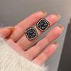 Black Crystal Square Stud Earrings, S925 Sterling Silver, High-End Elegant 2023 Fashion Jewelry.