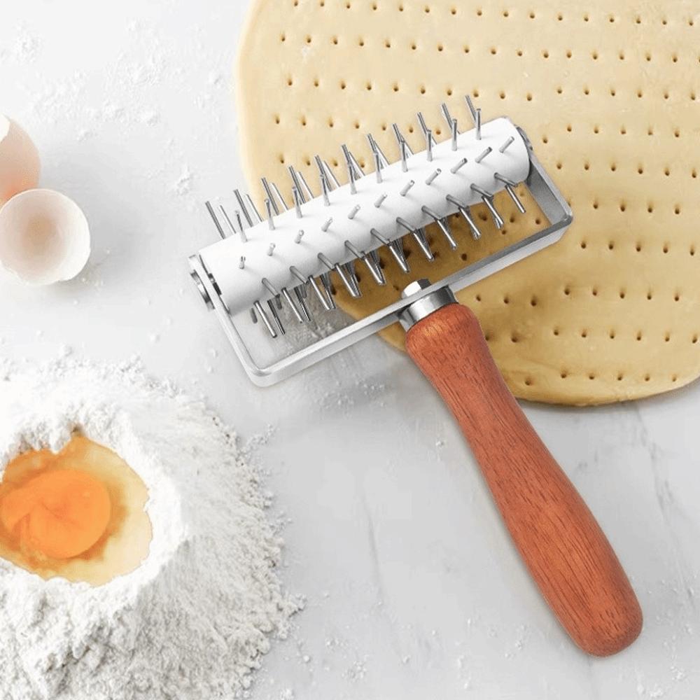 Mirror Polish Dough Docker Wooden Handle Pizza Dough Roller Practical Baking Tool Bread Baking