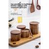 1PCS Acacia Wood Salt Shaker Spice Container Built-in Spoon Slot Condiment Box Kitchen Storage Modern Magnetic Lid Tool