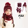 Three Piece Set of Children's Hats, Scarves, Gloves, Winter Warm Acrylic Knitted Ear Protection Hat