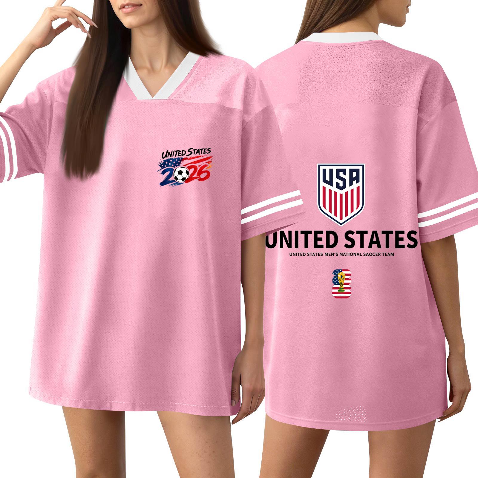 

Women s Short Sleeve V Neck Soccer Jersey Shirt 2026 World Cup Graphic Sports Tee Top Loose Fit Casual XXL розовый
