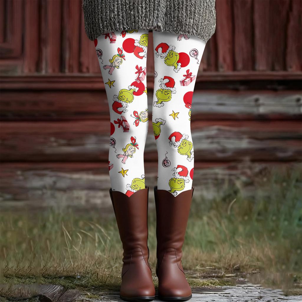 Women's Casual Fashion Outdoor Christmas Printed Slim Elastic Yoga Pants Cropped Pants