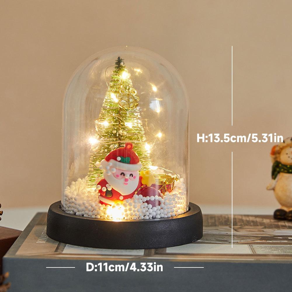 Christmas Decoration Small Imitation Glass Cover Mini with Light Emitting Snow Falling Small Christmas Tree Desktop Ornament