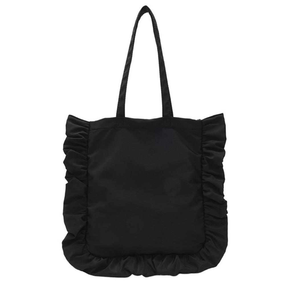

French Cloud Lace Shoulder Bag with Lace Edges Pleated Harajuku Style Satin Bow Handbag New Women s Large Capacity Tutoring Bag чорний