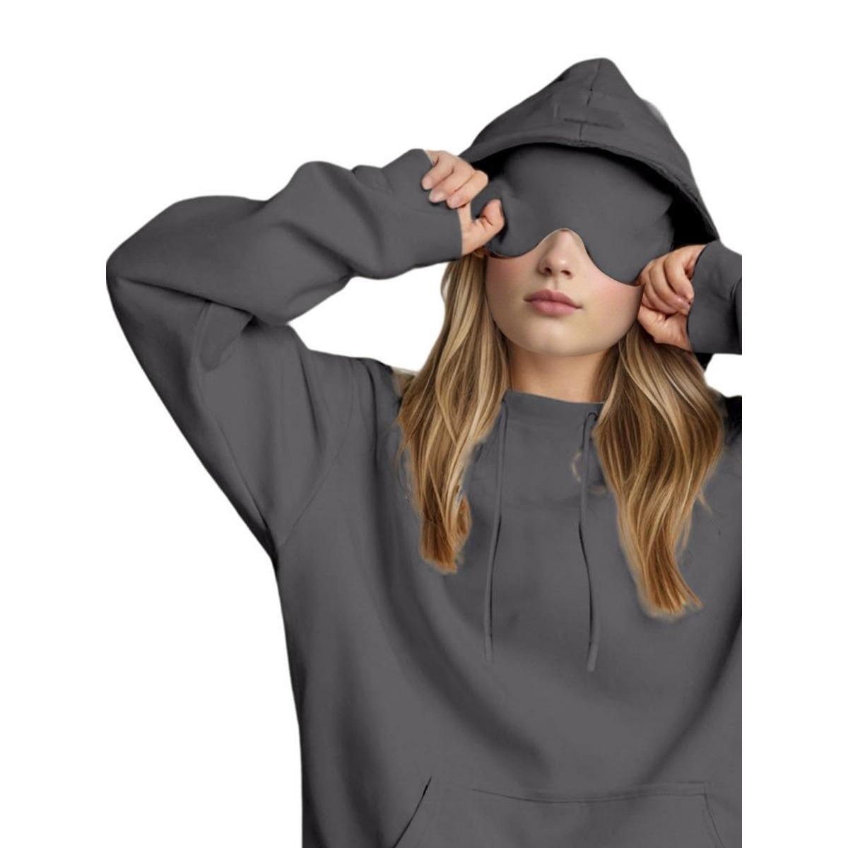 

Women s Solid Color Loose Hooded Sweatshirt, Casual Autumn Winter Pullover For European American Style Crossbody Outfit XXL сірий колір