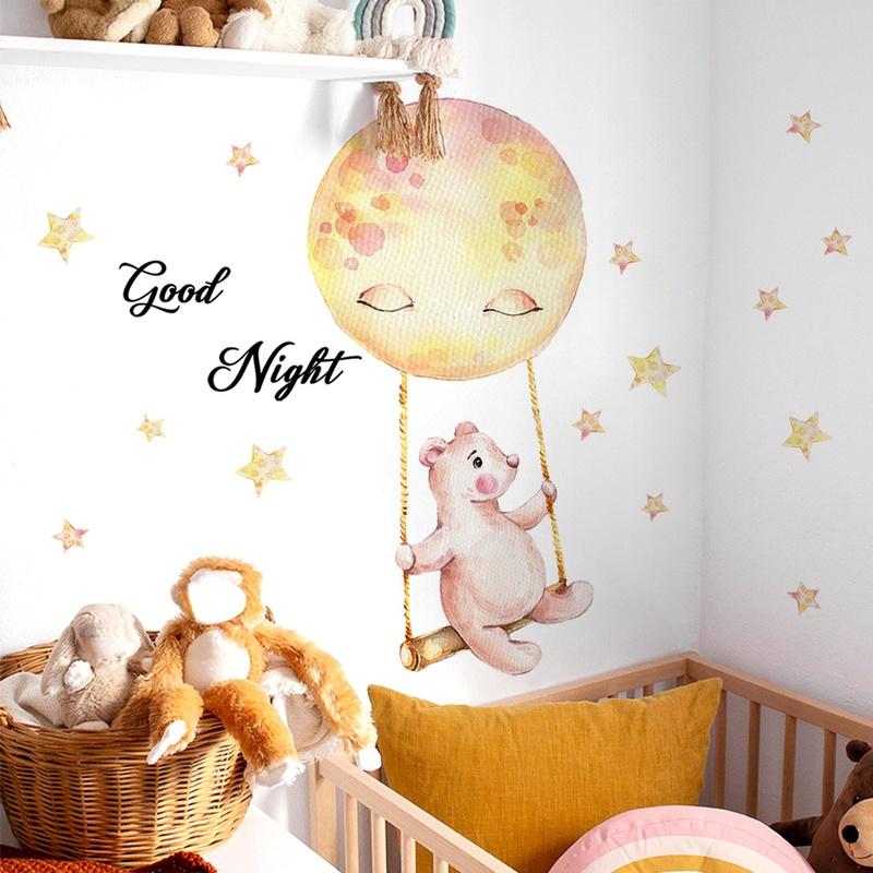 New Cartoon Animal Swing Star Wall Sticker Background Wall Room Decoration Wall Stickers Self-adhesive Wall Stickers