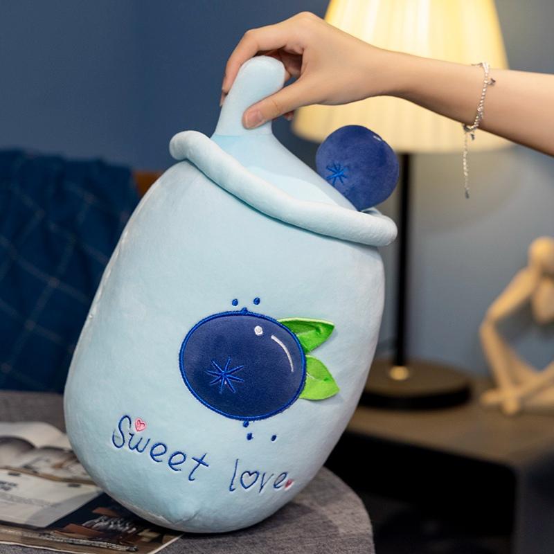 Cute Boba Milk Tea Plushie Toy Soft Stuffed Fruits Milk Tea Hug Pillow Balls Bubo Tea Cup Cushion For Kids