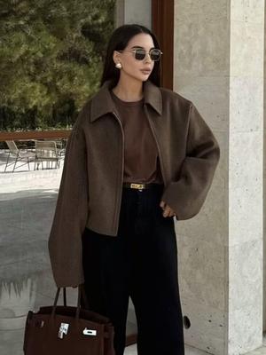 2025 Autumn Three-Color Wide-Leg Zip-Up Woolen Coat for Women 