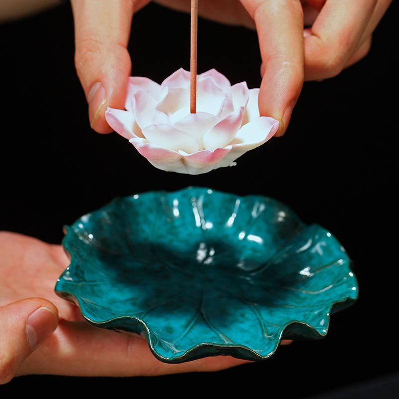Ceramic Household Antique Lotus Aroma Incense Burner Plate Incense Holder Aromatherapy Furance Buddha Chan