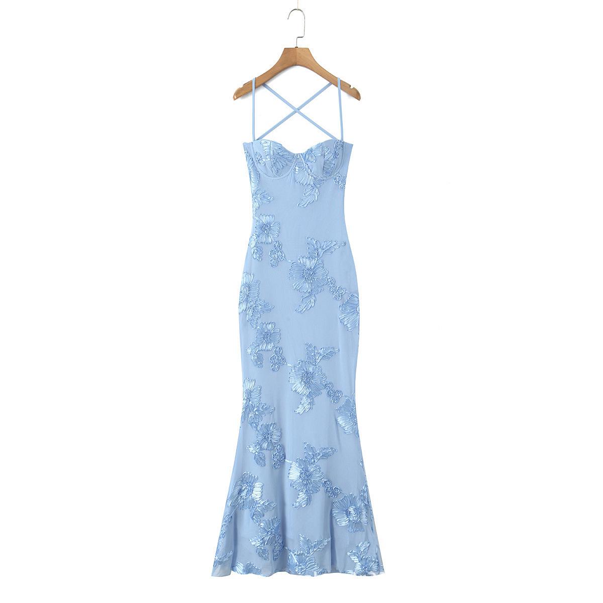 2026 Chic 3D Floral Spaghetti Strap Sleeveless Slim Fit Evening Gown with Open Back Large