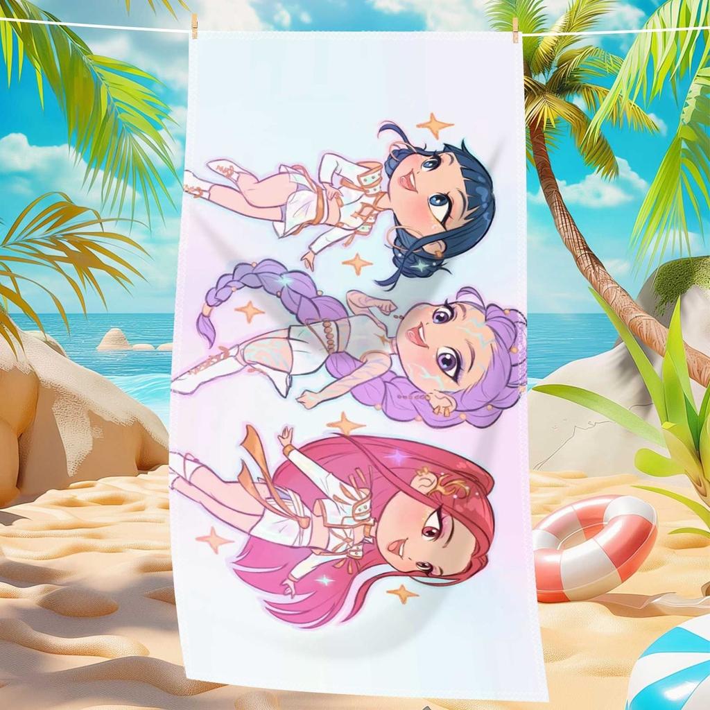 1pc Kpop Chibi Girl Group Beach Towel Microfiber Quick Dry Kawaii Cartoon Bath Towel For Pool Beach Travel Kpop Fans Gift