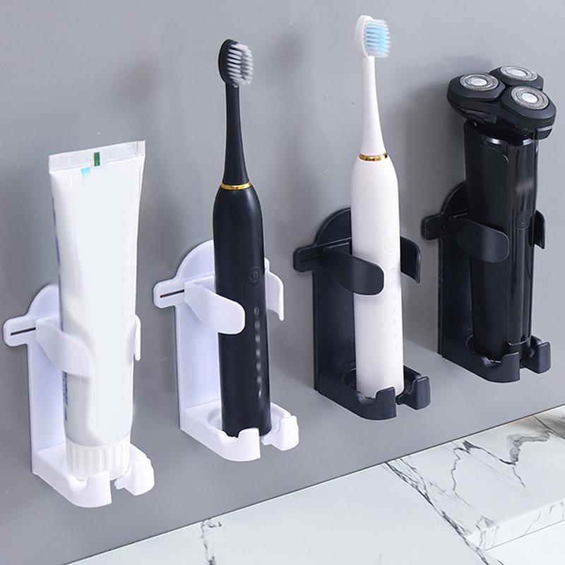 Plastic Wall Mounted Razor Rack Self-Adhesive Non Perforated Razor Holder Space Saving Adjustable Electric Toothbrush Holder