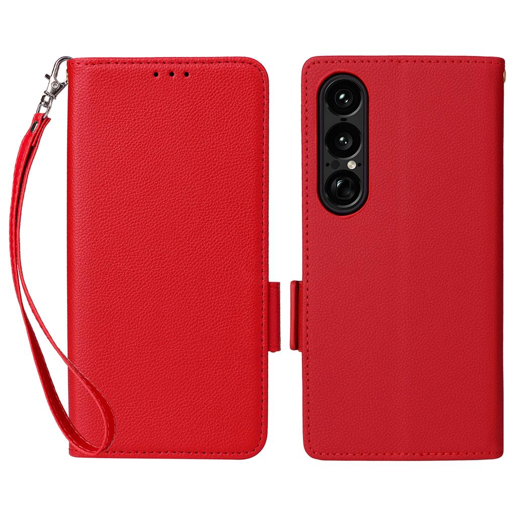 For Sony Xperia 1 VII Case with Wrist Strap Litchi Texture PU Leather Wallet Phone Cover