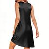 Women Square Neck Silk Satin  Sleeveless Dress With Pockets