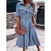 Collar Brewed Slim Fit Denim Dress Lapel Breasted Silm Denim Dress