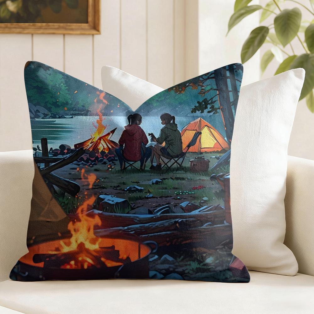Camping Fashion Cushion Cover Summer Linen Pillow Case Organic Fabric Cushion Cover DoubleSided Print Sofa Home Decor