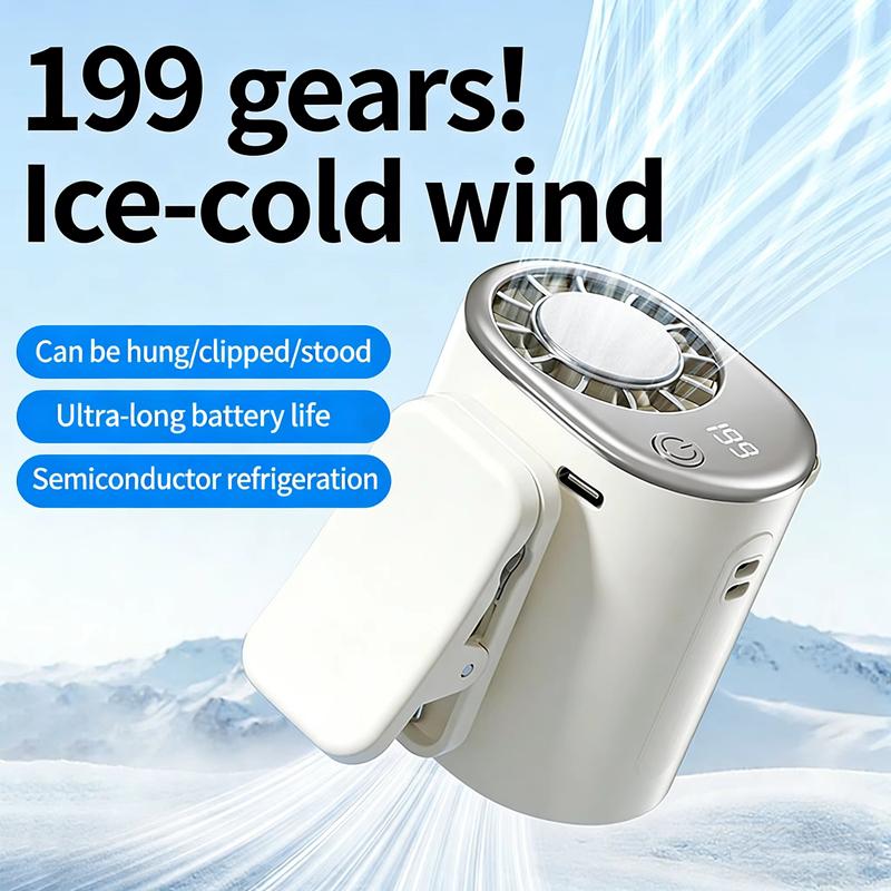 Car Clip Fan Umbrella Fan Waist Clip LED Display 199 Speeds 360° USB Rechargeable Desktop Cooling Fan For Camping Outdoor Sedan