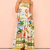 QICED Sexy Ribbon Graffiti Cotton Linen Print Swing Dress Woman