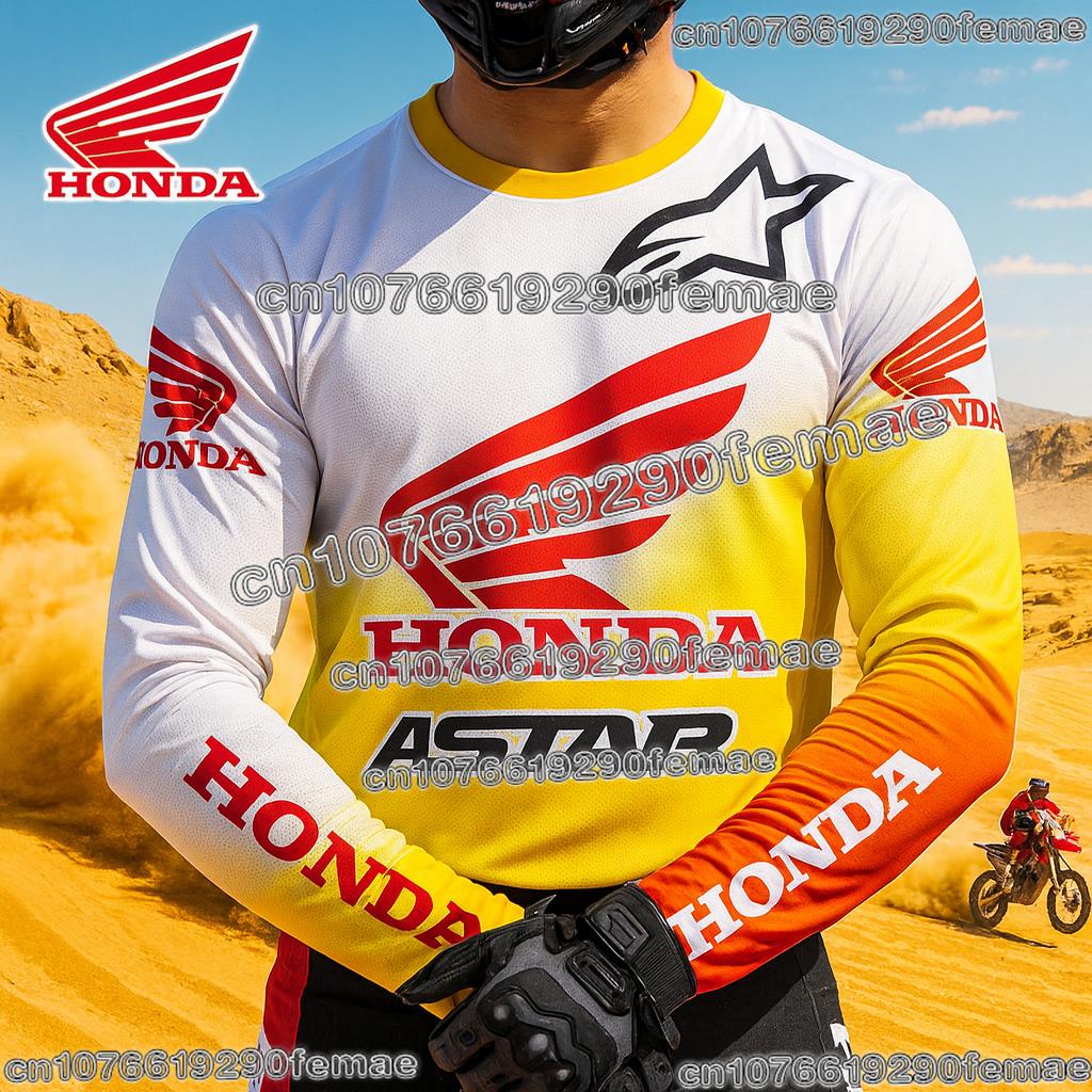 Honda Motorcycle Long Sleeve Jersey Quick Dry Breathable Comfortable Riding Shirt for Dirt Bike Mountain Racing Enthusiasts