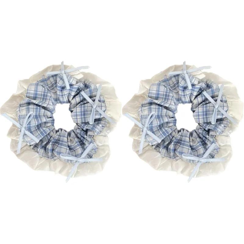 Blueberry Tone Plaid Lace Bow Hair Ring Girl Fashion Versatile Scrunchie Hair Accessories Hair Tie