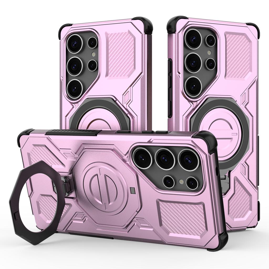 For Samsung Galaxy S25 Ultra Magnetic Case Rotating Metal Kickstand PC+TPU Phone Back Cover